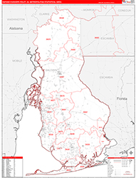 Daphne-Fairhope-Foley Metro Area Wall Map Red Line Style 2026